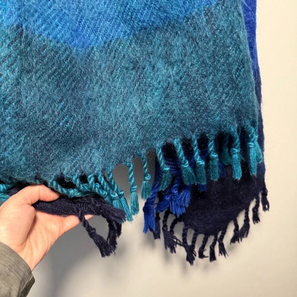Blue Ombre Wool Poncho Wrap O/S